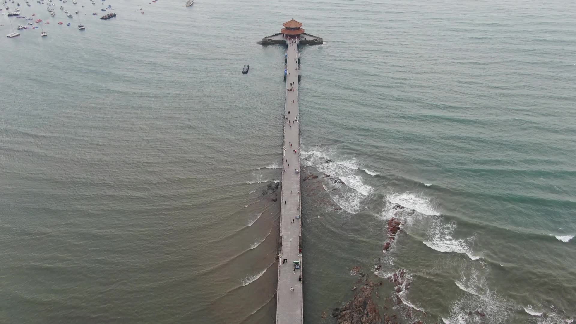 航拍山东青岛栈桥风景区视频的预览图