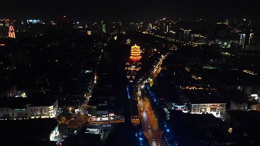 湖北武汉5A景区黄鹤楼夜景航拍视频的预览图