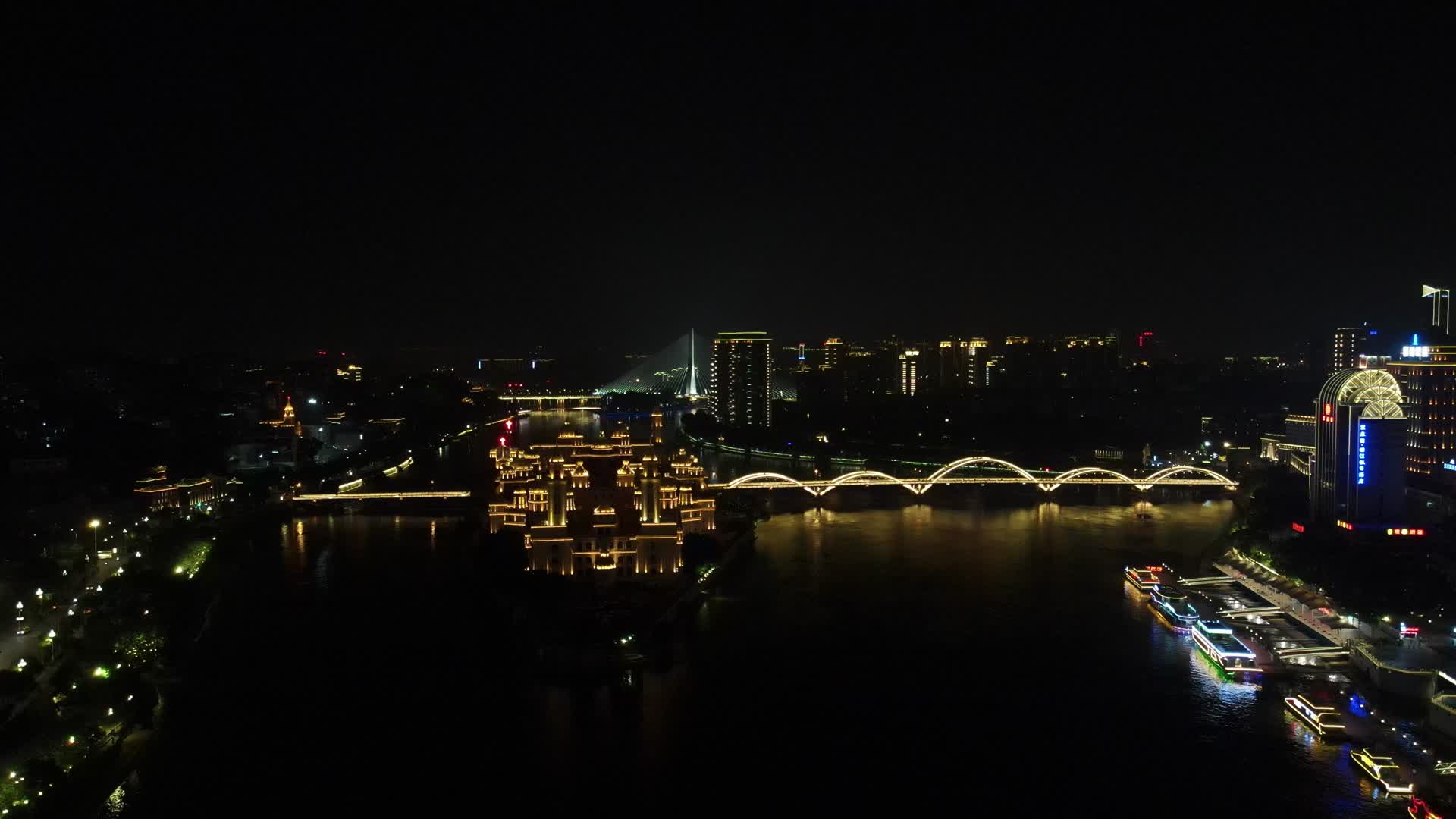 福建福州闽江中洲岛夜景灯光航拍视频的预览图