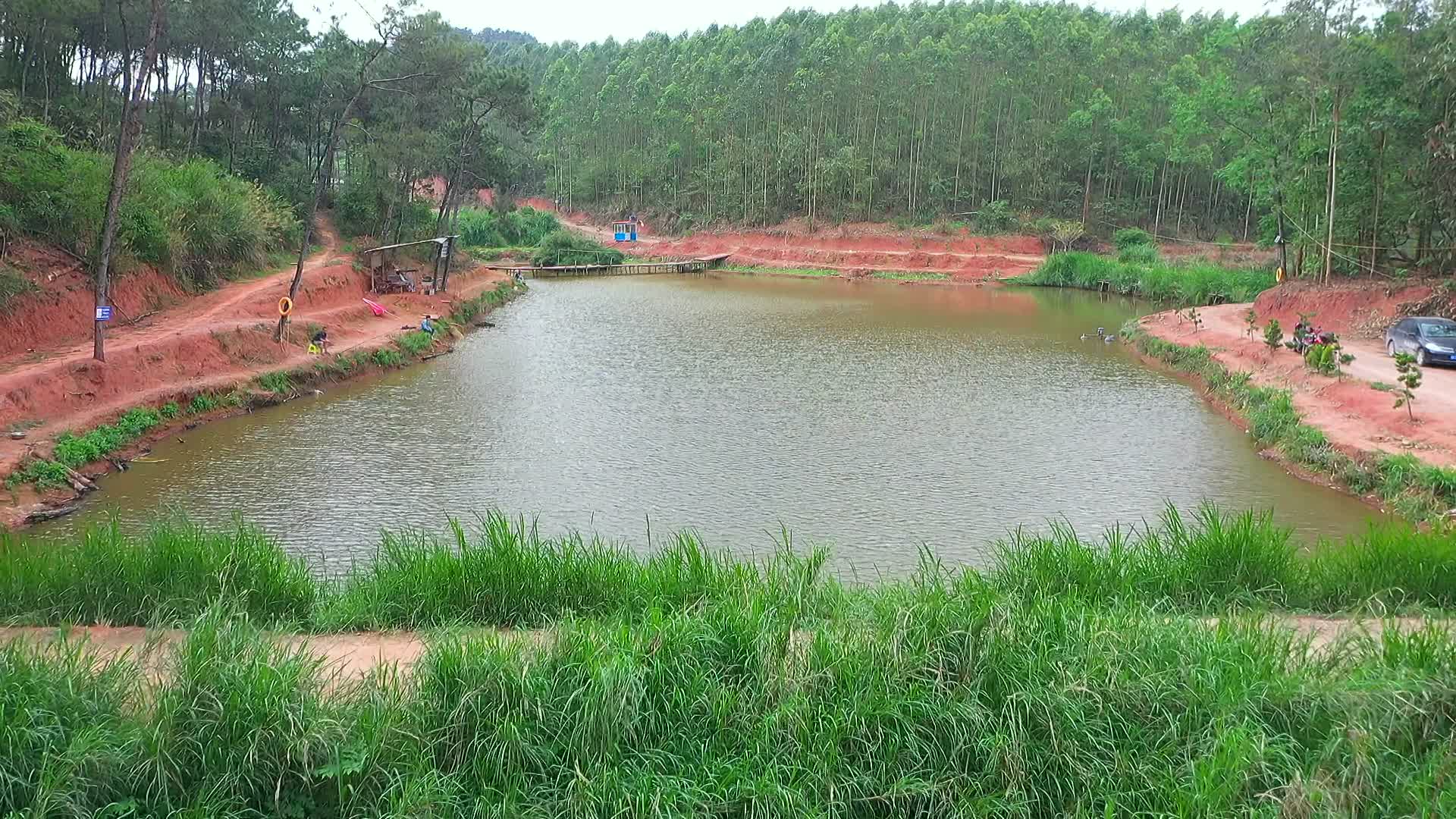 农村山塘钓鱼航拍视频的预览图