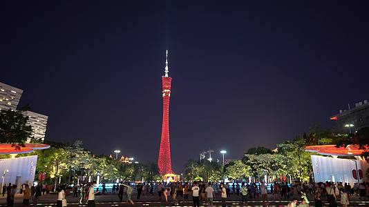 广州塔灯光秀人影手机拍照视频的预览图