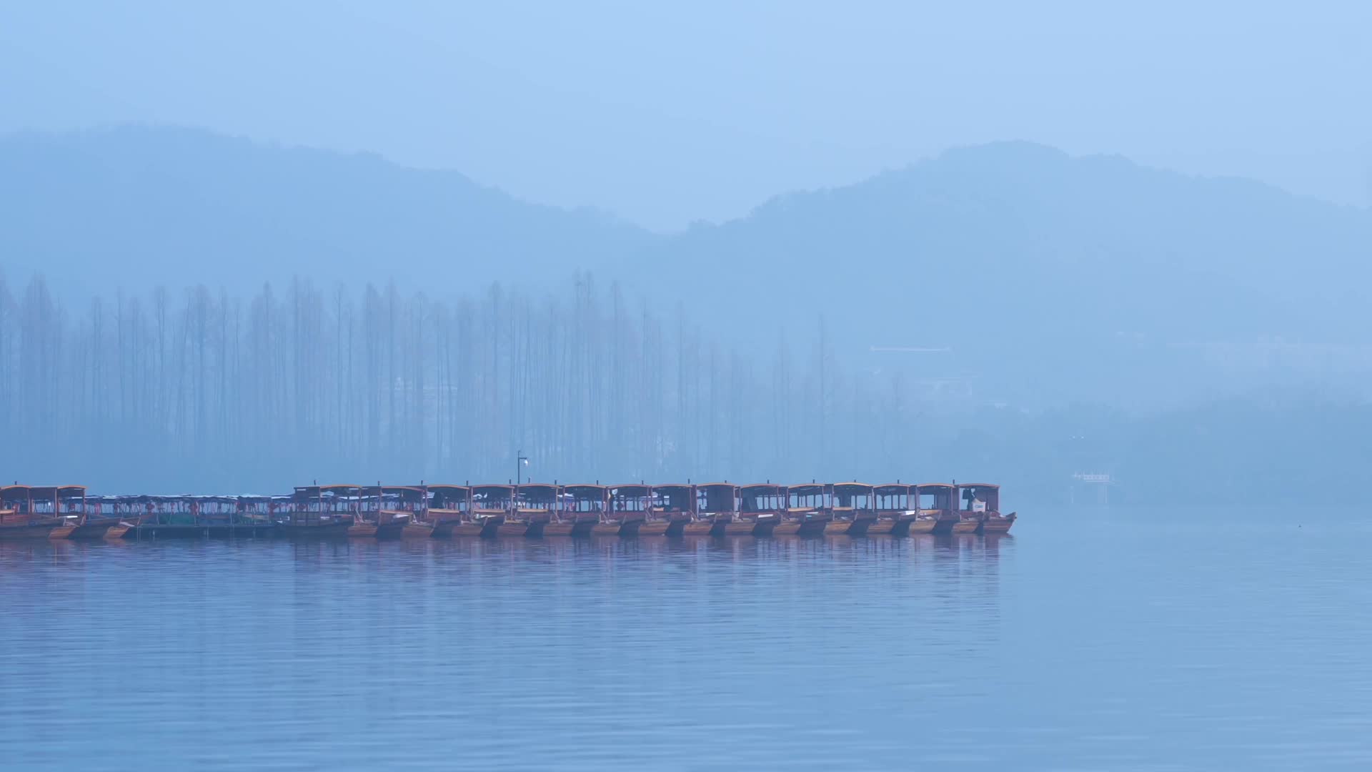 杭州风景古风西湖雾天山水水鸟视频的预览图