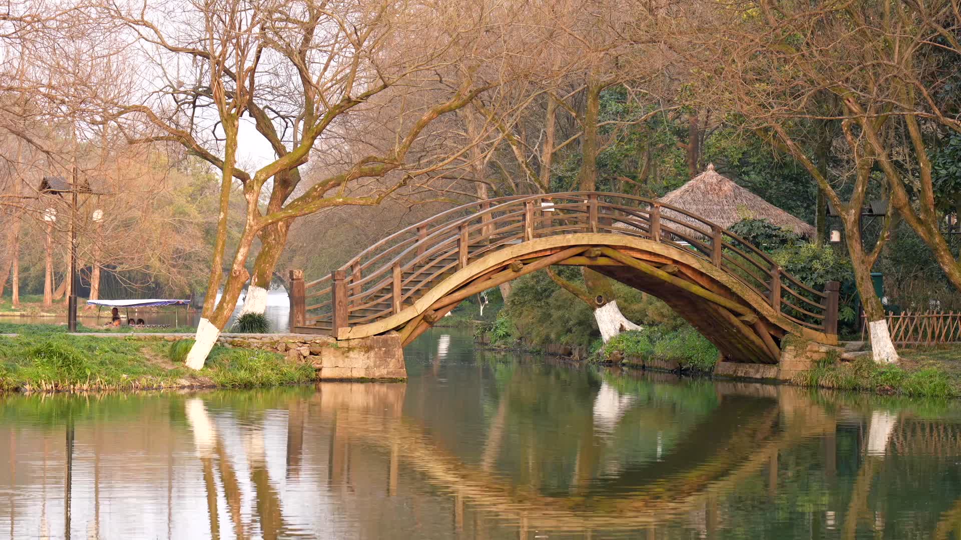 唯美杭州古风风景小船小桥湖面视频的预览图