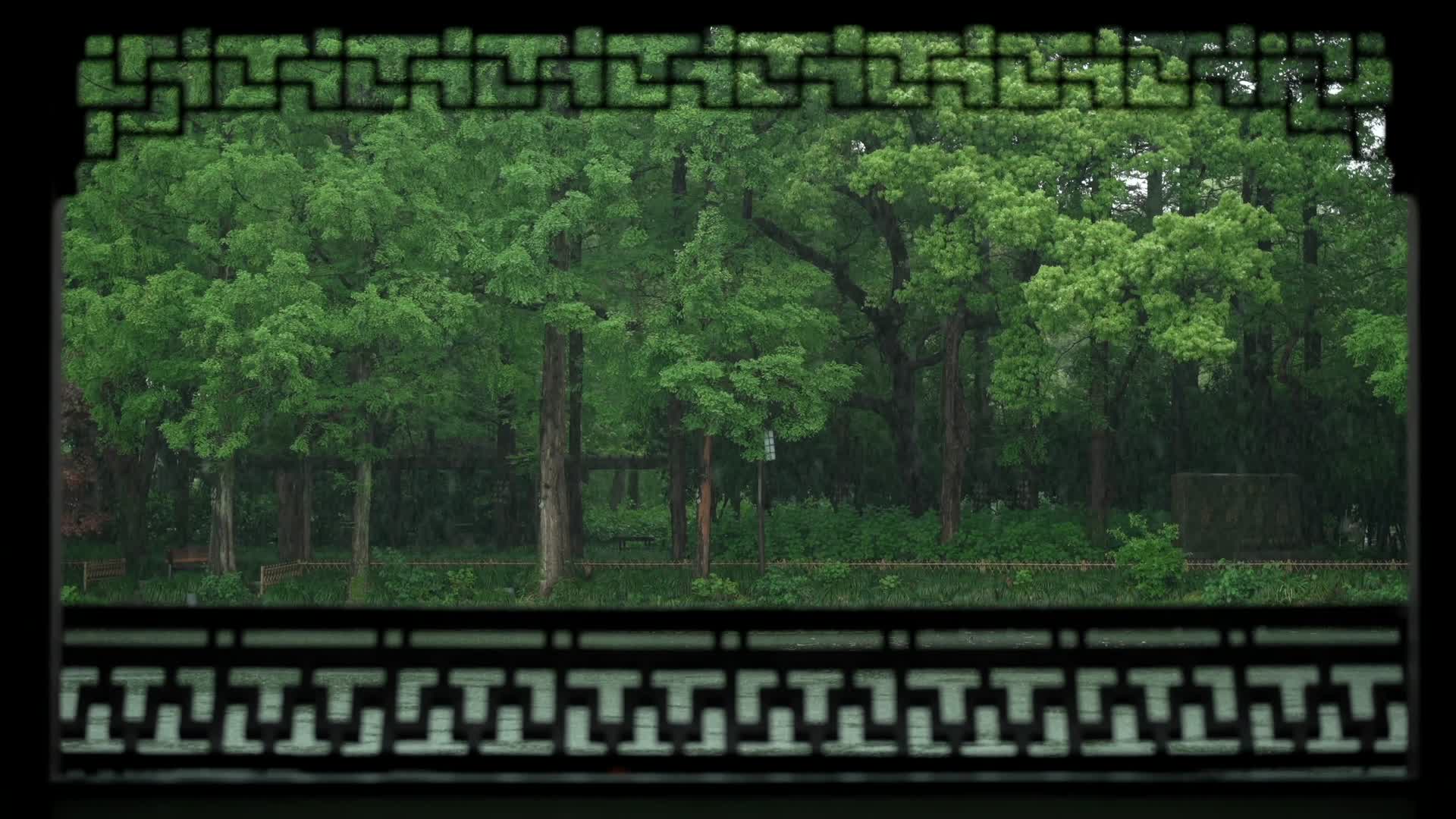 唯美杭州风景古建筑下雨天亭子视频的预览图