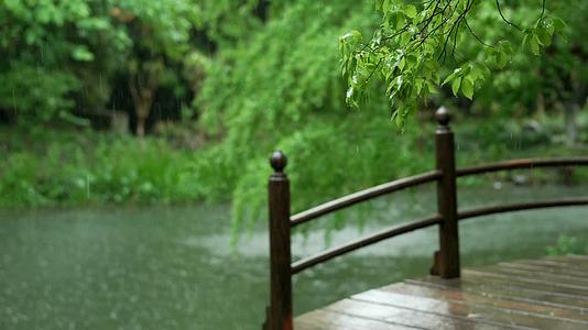 唯美杭州风景古建筑下雨天小桥树枝视频的预览图