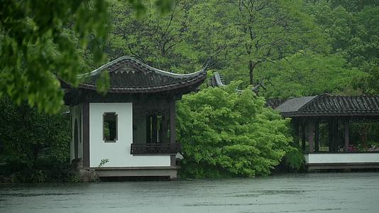 唯美杭州风景古建筑下雨天树枝视频的预览图
