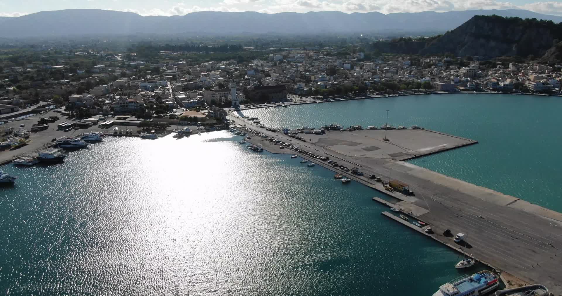 航拍欧洲希腊扎金索斯小镇视频的预览图
