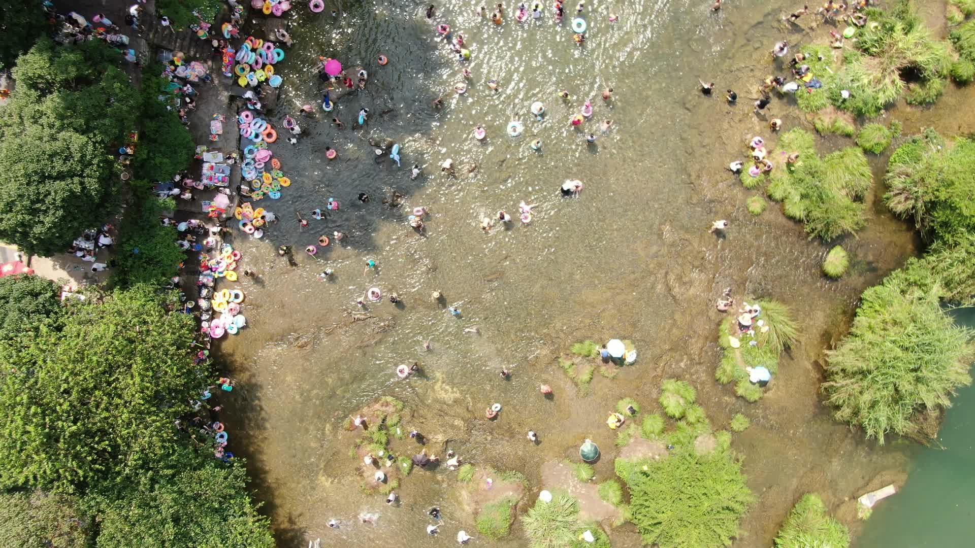 航拍清凉夏日河中游泳锻炼视频的预览图