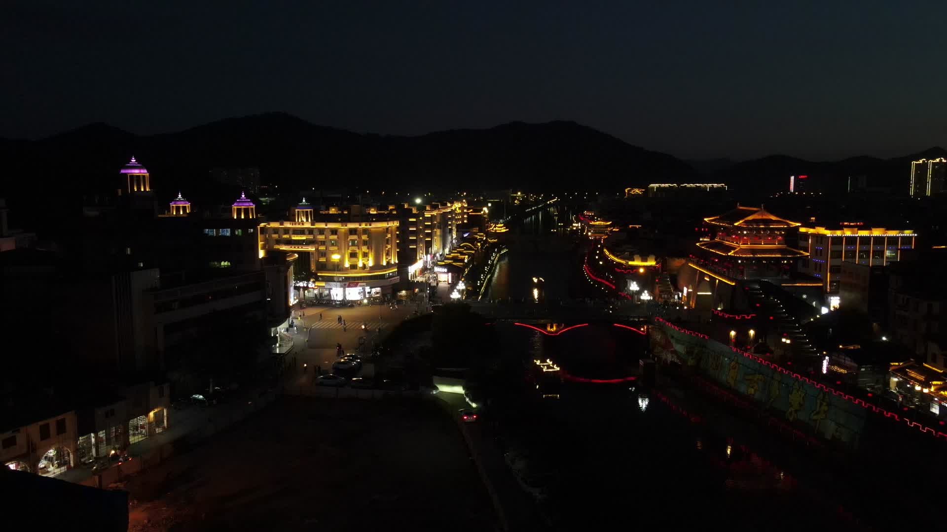 福建汀州古城夜景灯光航拍视频的预览图