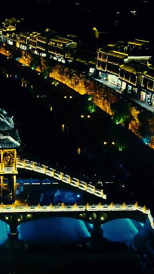 湖南湘西凤凰古城吊脚楼夜景竖屏航拍视频的预览图