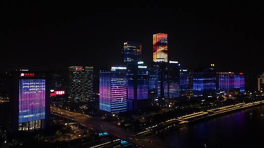 福州闽江两岸高楼夜景建筑航拍视频的预览图