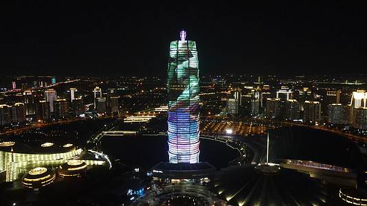 4K航拍郑州会展中心千玺广场夜景视频的预览图