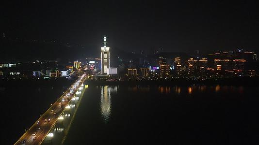 湖南长沙橘子洲大桥夜景交通航拍视频的预览图