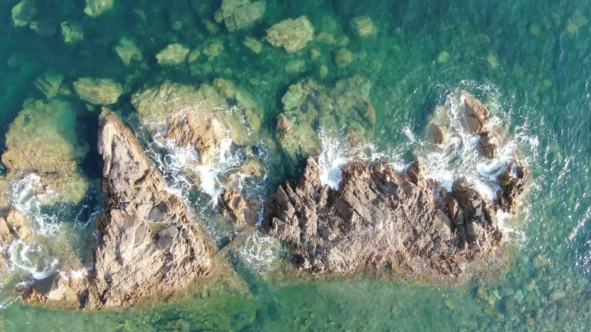 航拍唯美清晨见底海洋礁石视频的预览图