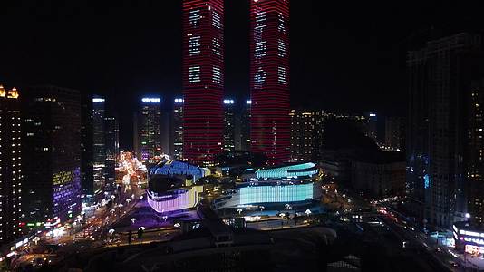 4K航拍贵州贵阳花果园商务楼双子塔夜景视频的预览图