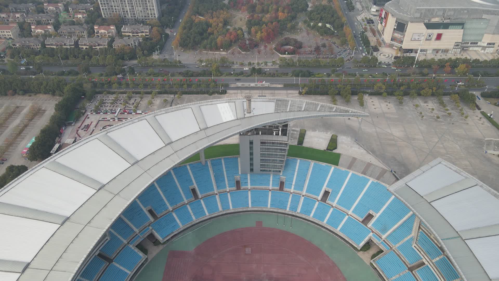 4K航拍安徽合肥体育中心视频的预览图