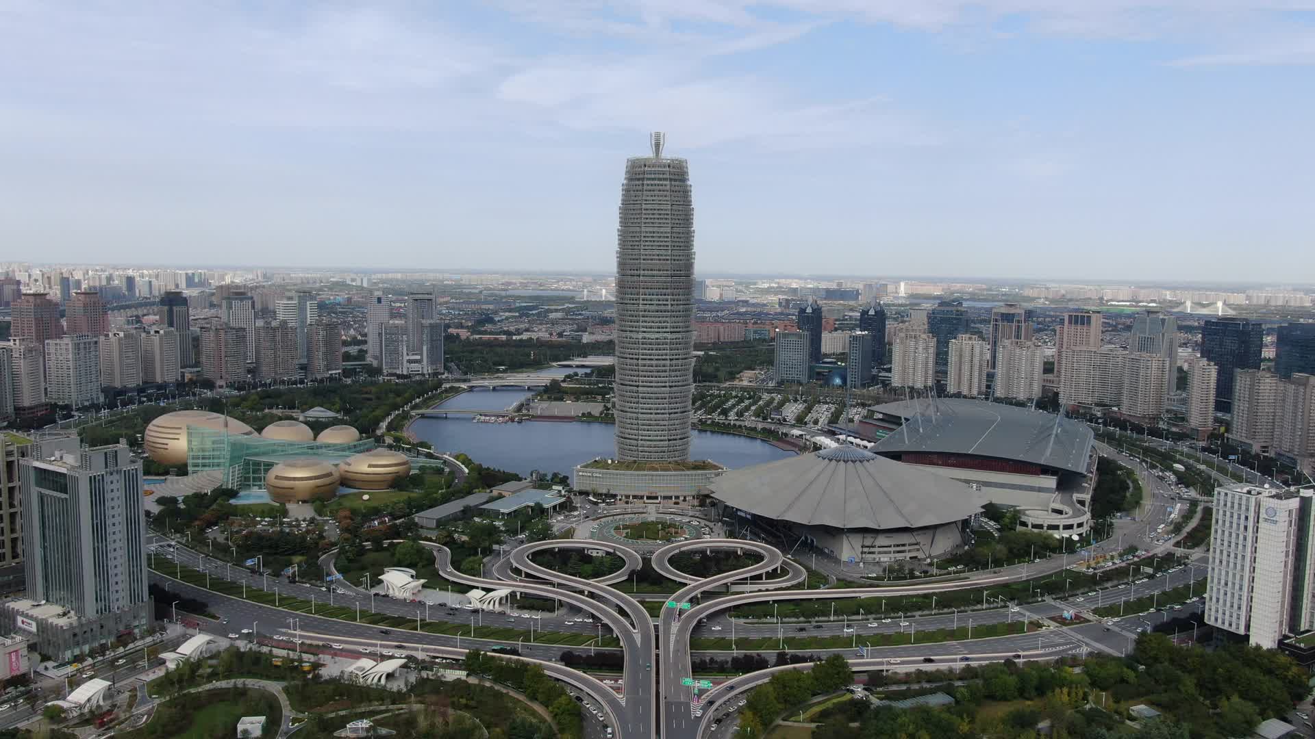 4K航拍河南郑州千玺广场玉米楼视频的预览图