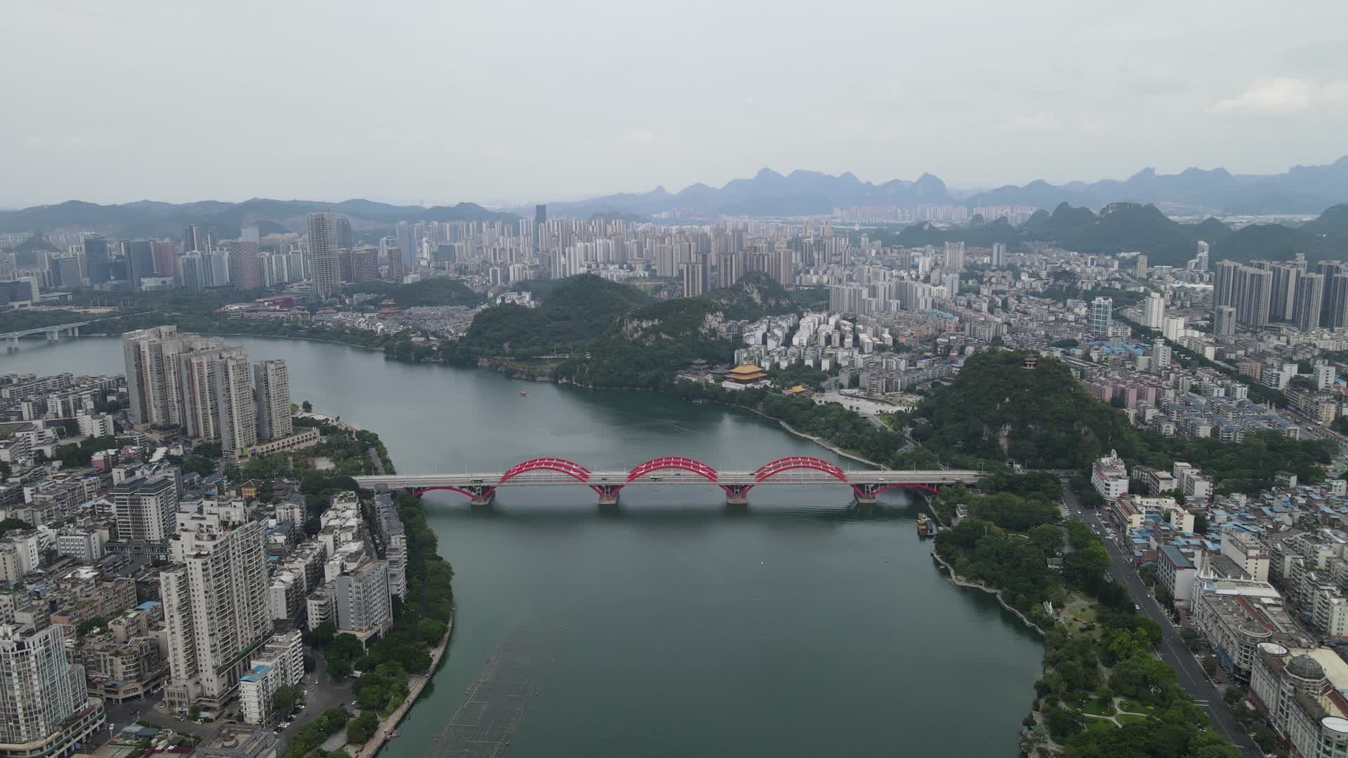 4K航拍广西柳州柳江文惠大桥视频的预览图