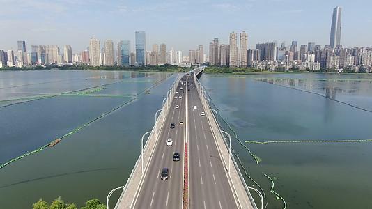 4K航拍湖北武汉沙湖大桥视频的预览图