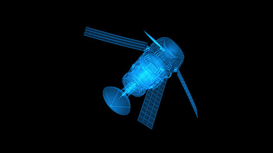 三维人造卫星蓝色线框展示4k带通道视频的预览图