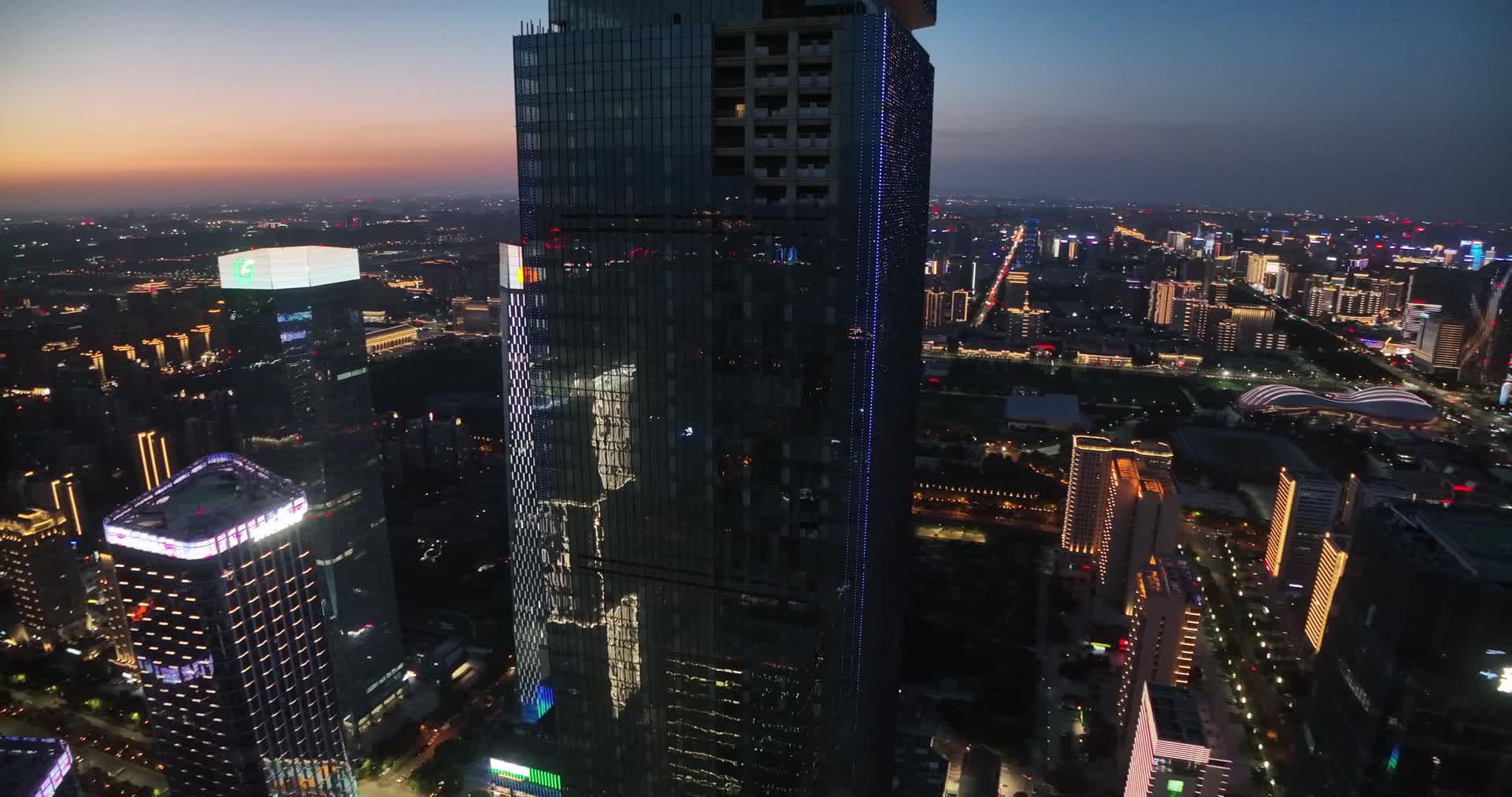 航拍陕西西安高新区绿地中心CBD夜景高楼大厦视频的预览图