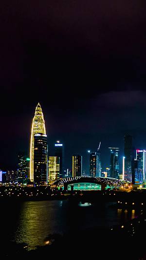 广东深圳湾春笋大厦夜景延时摄影视频的预览图