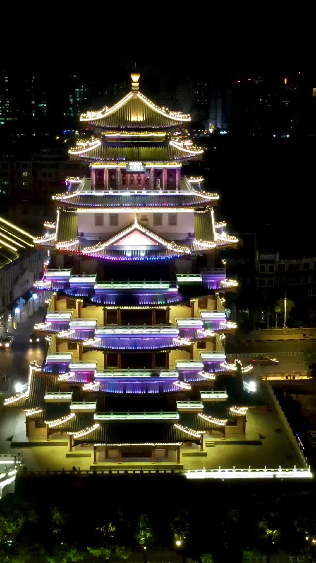 航拍广东惠州合江楼夜景视频的预览图