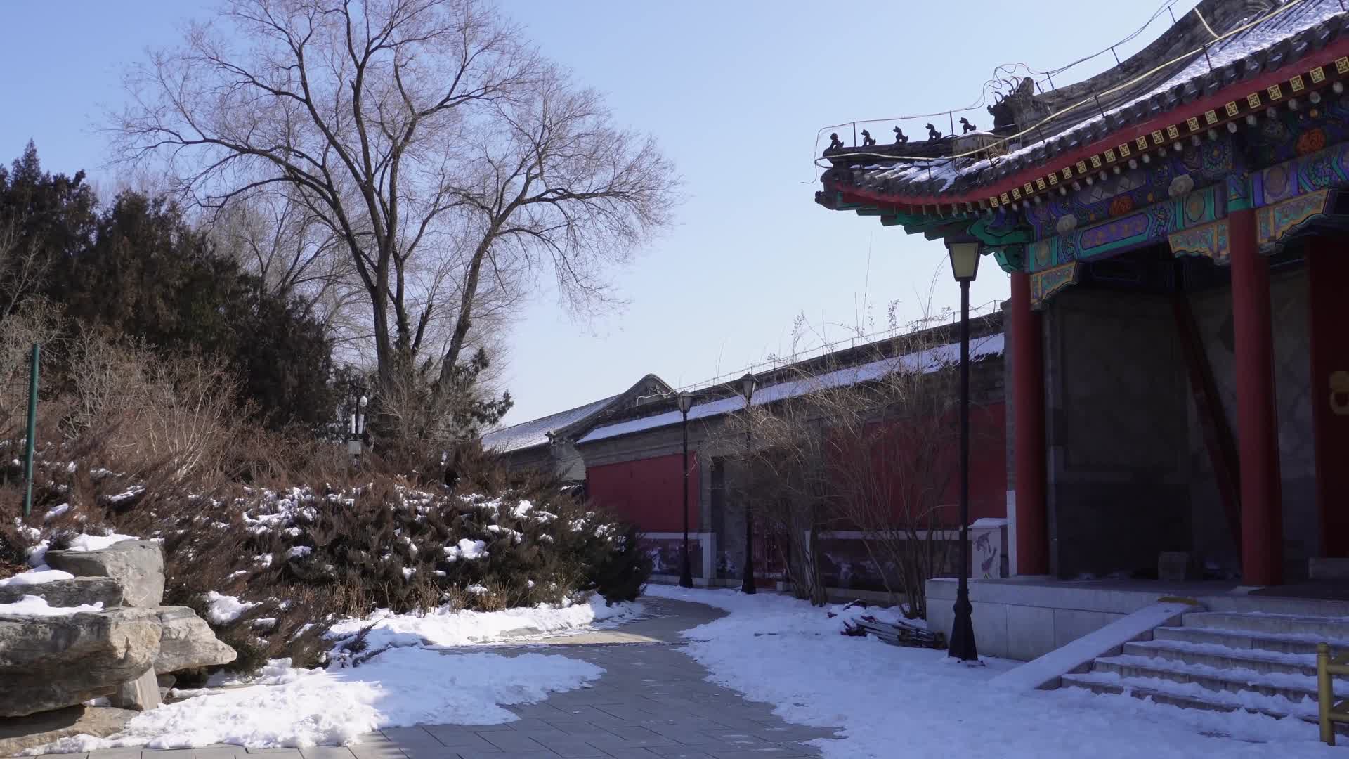 冬天落雪四合院古建筑清皇宫视频的预览图
