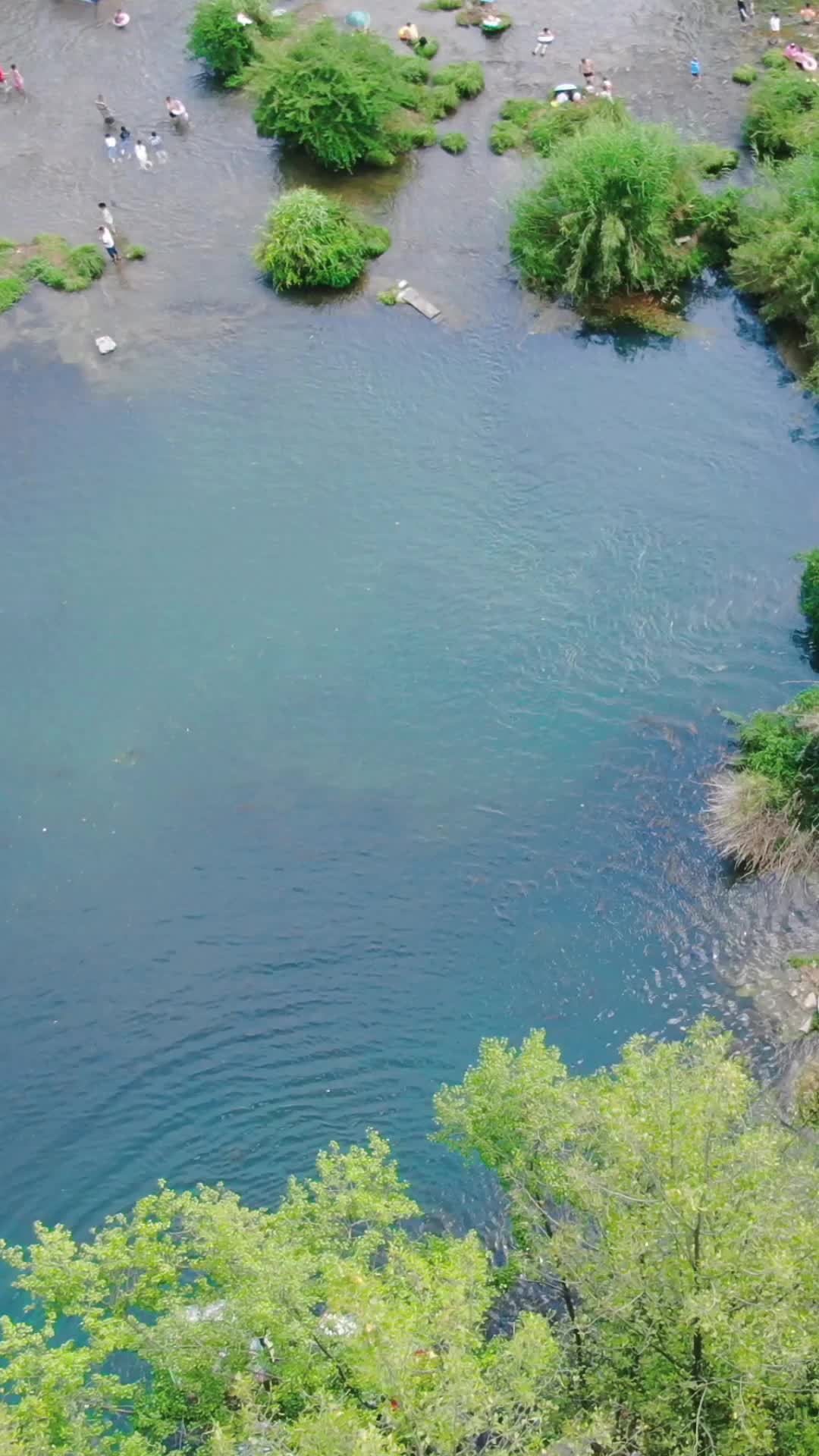 航拍夏日河中游泳避暑视频的预览图