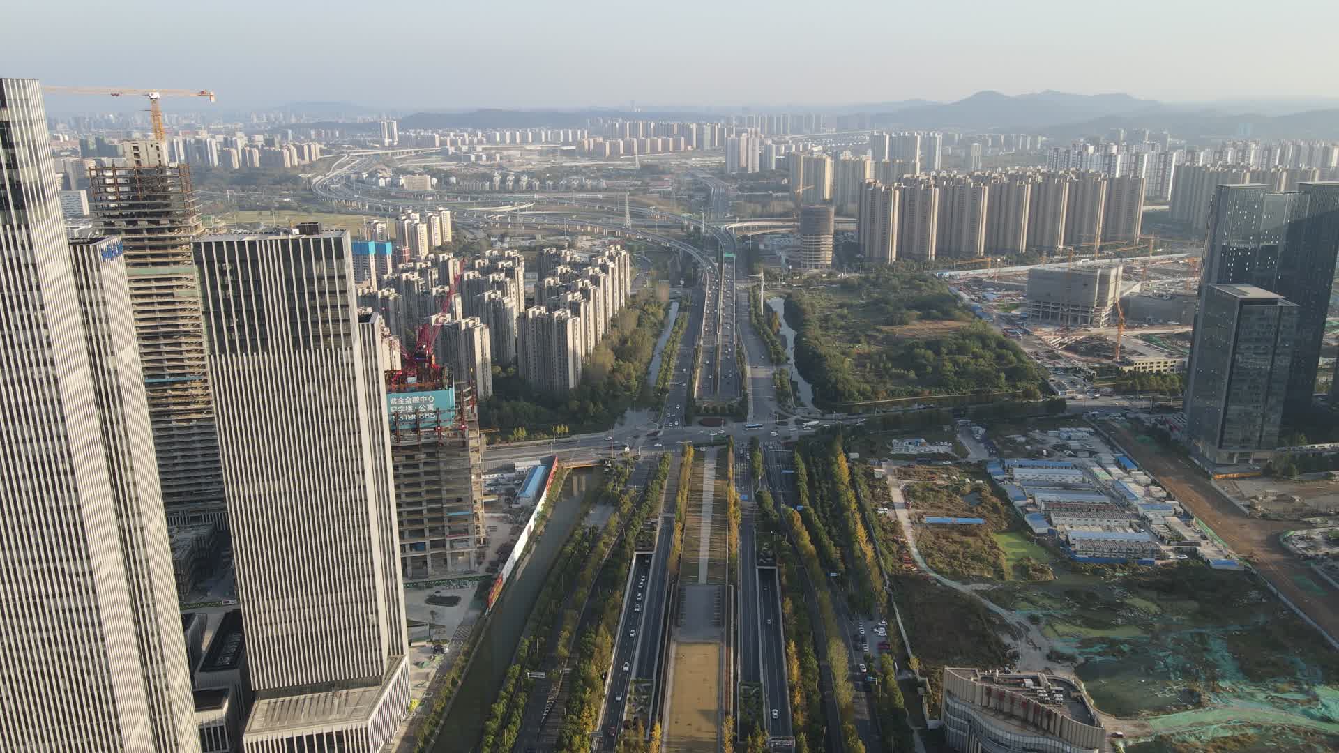 航拍江苏南京金融中心城市商务建筑视频的预览图