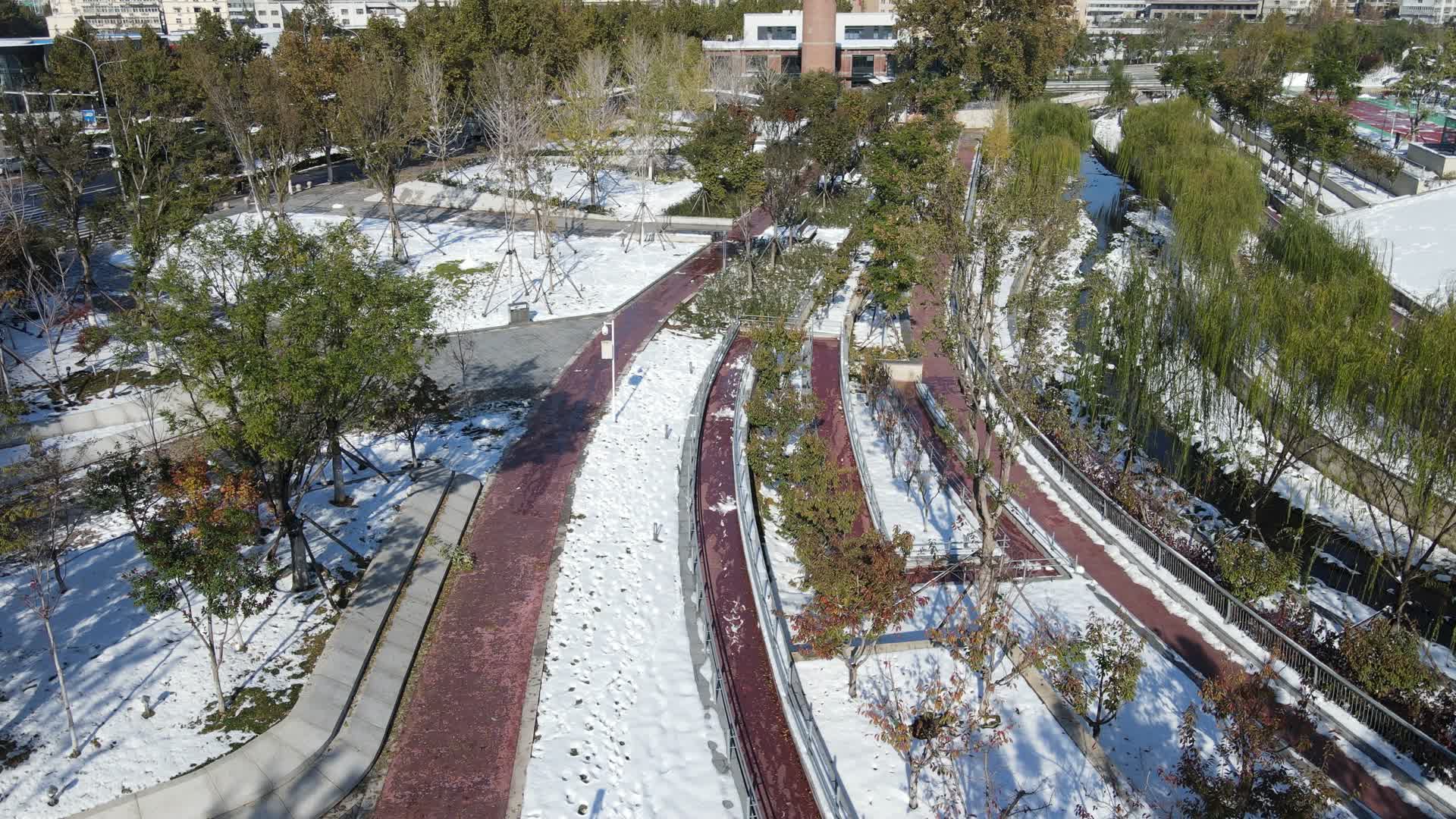 航拍城市公园雪景视频的预览图