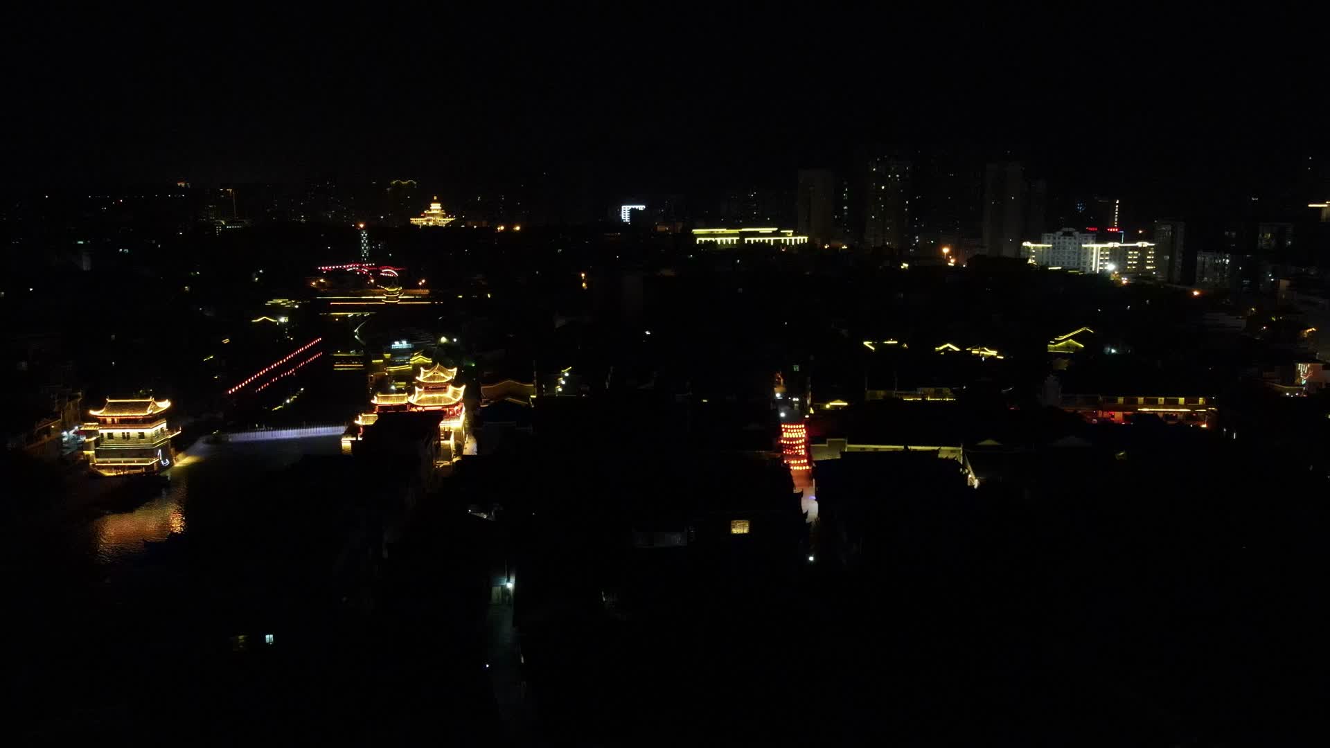 航拍湖南湘西吉首城市夜景视频的预览图