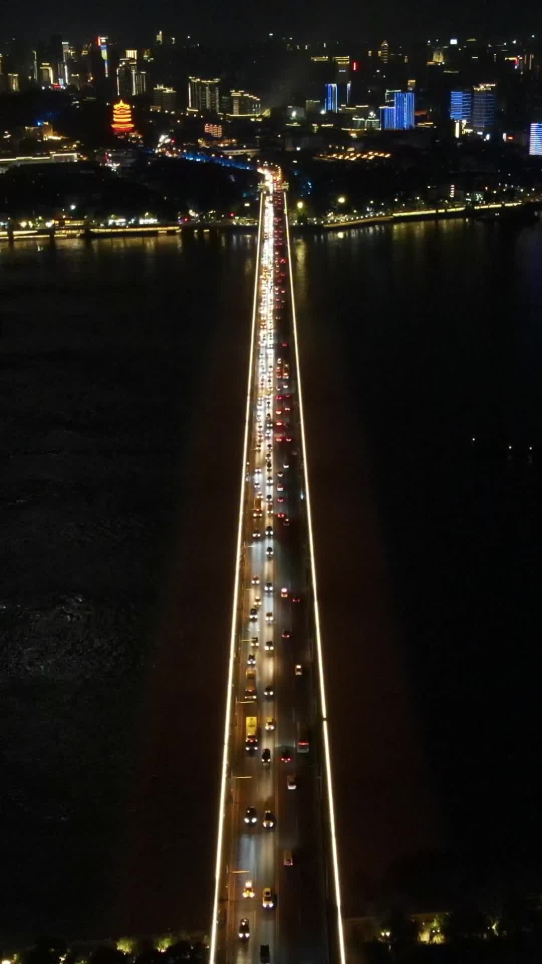 湖北武汉长江大桥夜景竖屏航拍视频的预览图