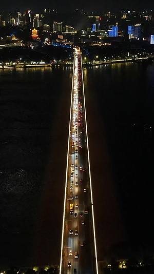 湖北武汉长江大桥夜景竖屏航拍视频的预览图