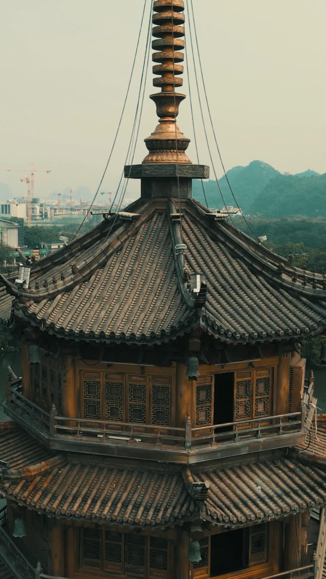 航拍广西桂林日月双塔地标建筑视频的预览图