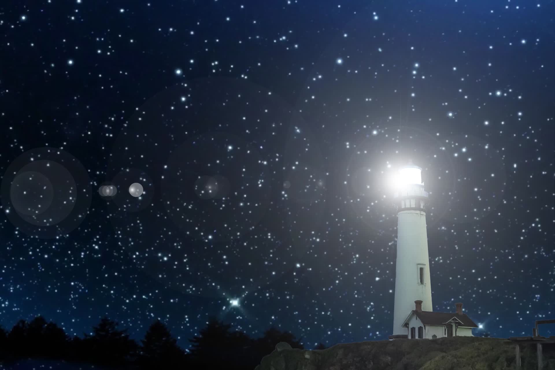 大海海边星空黑夜灯塔视频的预览图