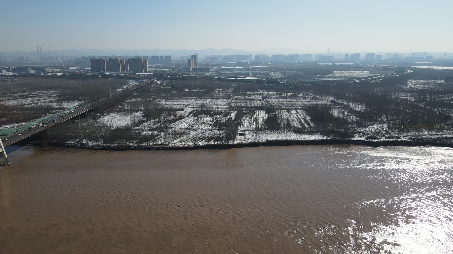 航拍黄河边上的防洪树视频的预览图