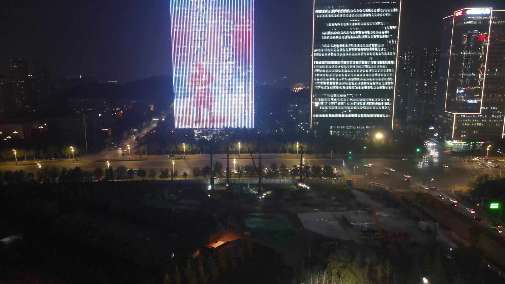 航拍山东济南城市夜景灯光视频的预览图