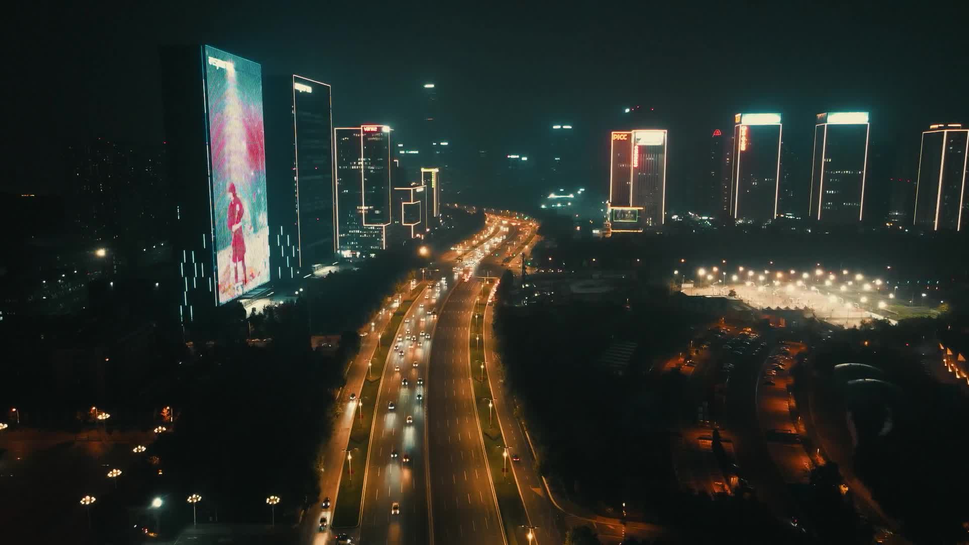 山东济南城市夜景交通竖屏航拍视频的预览图