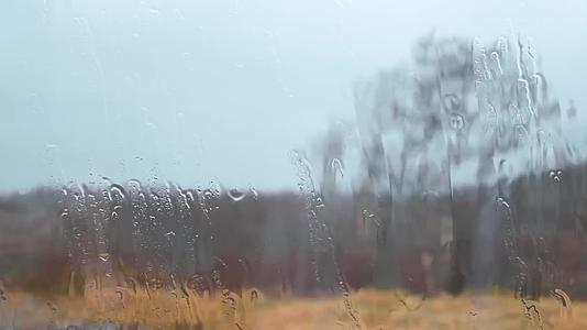 雷阵雨大风雨点拍打窗户视频的预览图