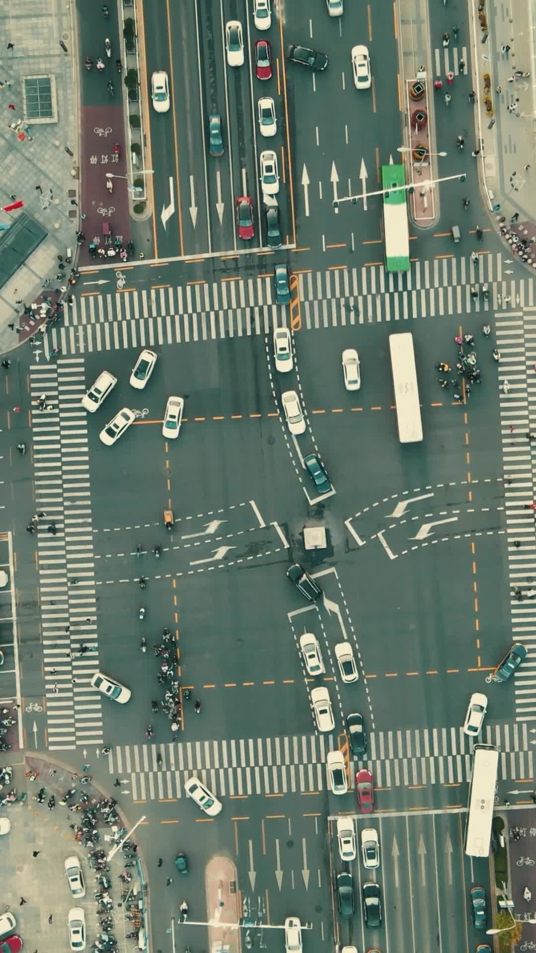 城市十字交叉路口竖屏航拍视频的预览图
