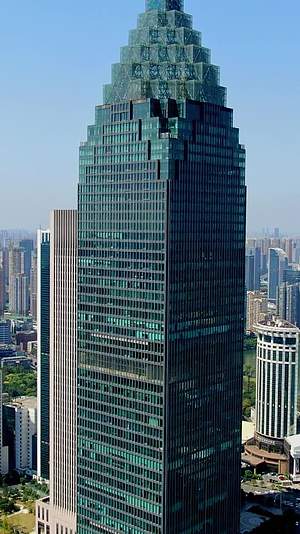 航拍湖北武汉金融中心民生银行大厦写字楼视频的预览图