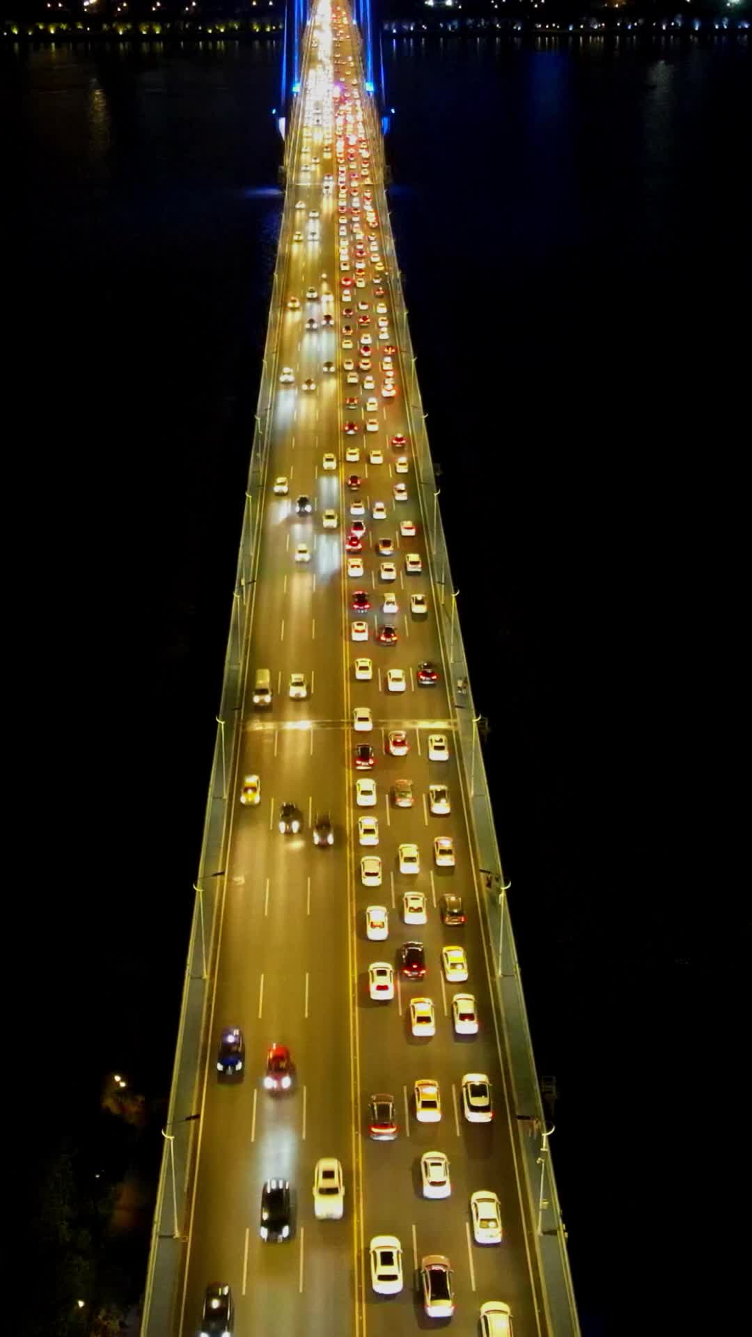 航拍湖北武汉交通桥梁车流夜景视频的预览图