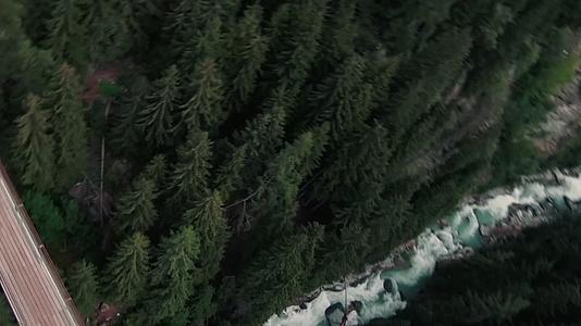 穿越机航拍森林吊桥河流瀑布视频的预览图