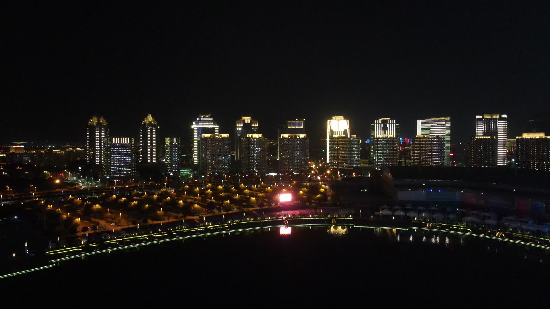 航拍河南郑州会展中心夜景视频的预览图