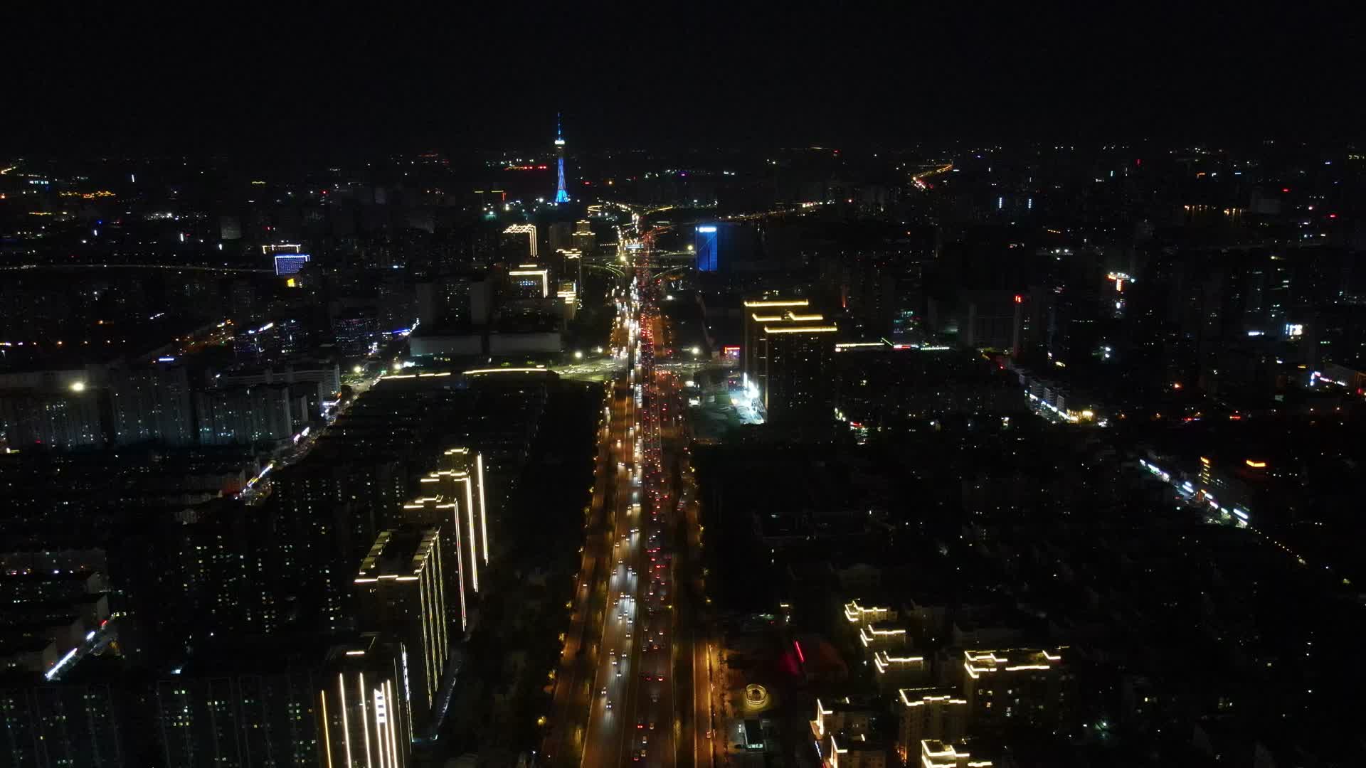 航拍河南郑州中州大道夜景视频的预览图