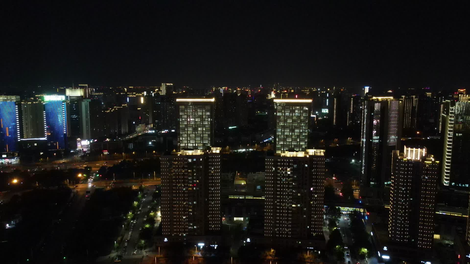 航拍河南郑州中州大道会展中心夜景视频的预览图