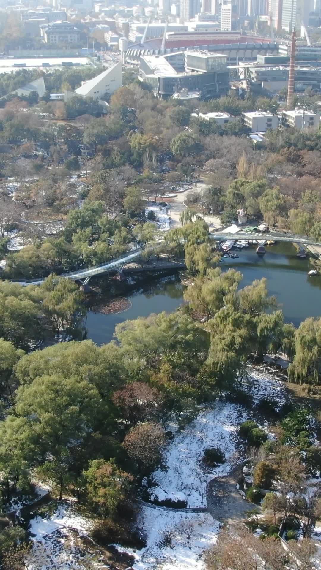 航拍山东济南泉城公园雪景视频的预览图