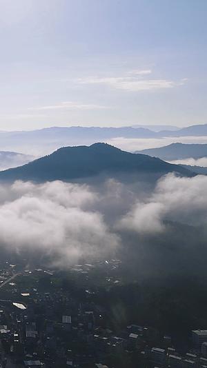 航拍清晨山间云雾竖屏视频的预览图