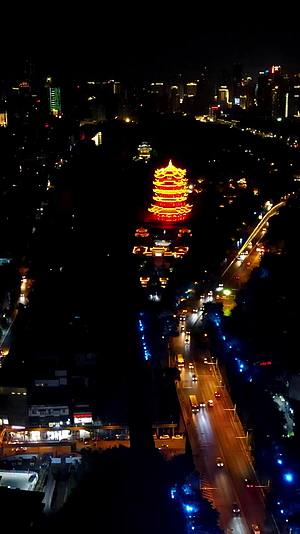 航拍湖北武汉黄鹤楼夜景视频的预览图